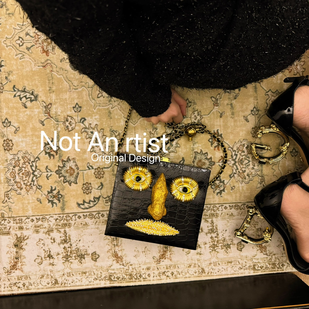 NOT AN ARTIST handmade Vintage gold face nose chain box bag - ARCON