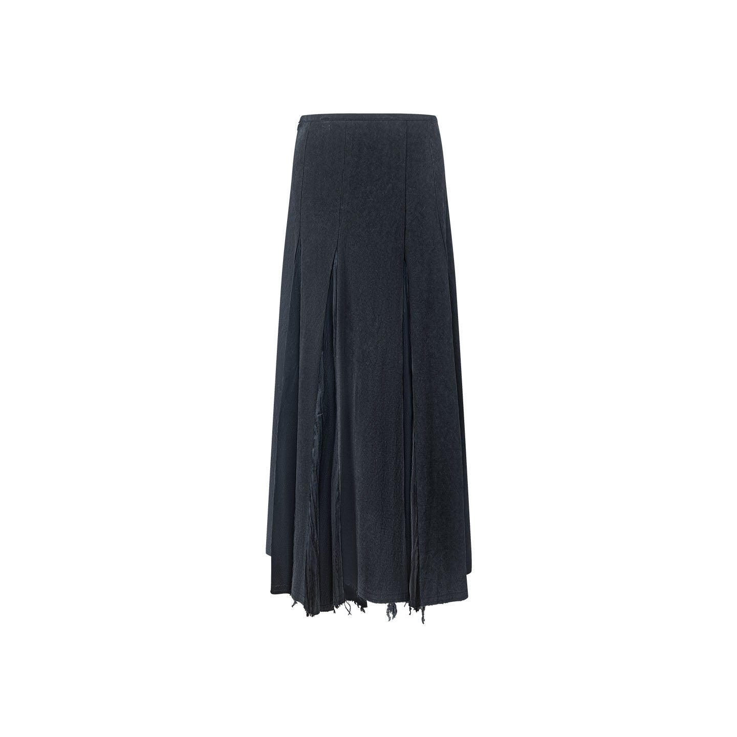 TUYUE Black Textured Multi-Cut A-Line Midi Skirt - NIMWE.