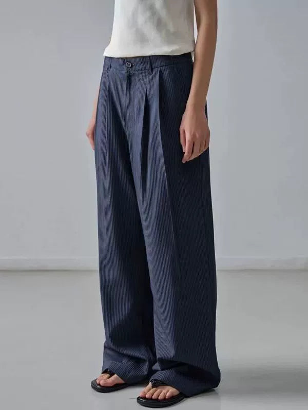 NOTHING WRITTEN Low Classic Casual Pants Women's Summer 2025 New Versatile High-Waisted Slimming Corduroy Straight-leg Wide-leg Pants-KATE