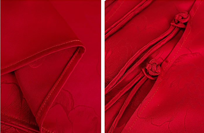 HECO Chinese Peony Buckle Short Sleeve Acetate Tassel Top - TEACH .