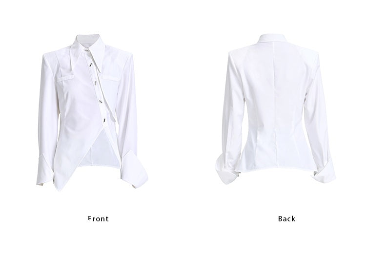 TINY IN women's slit shoulder asymmetric white shirt - HEY