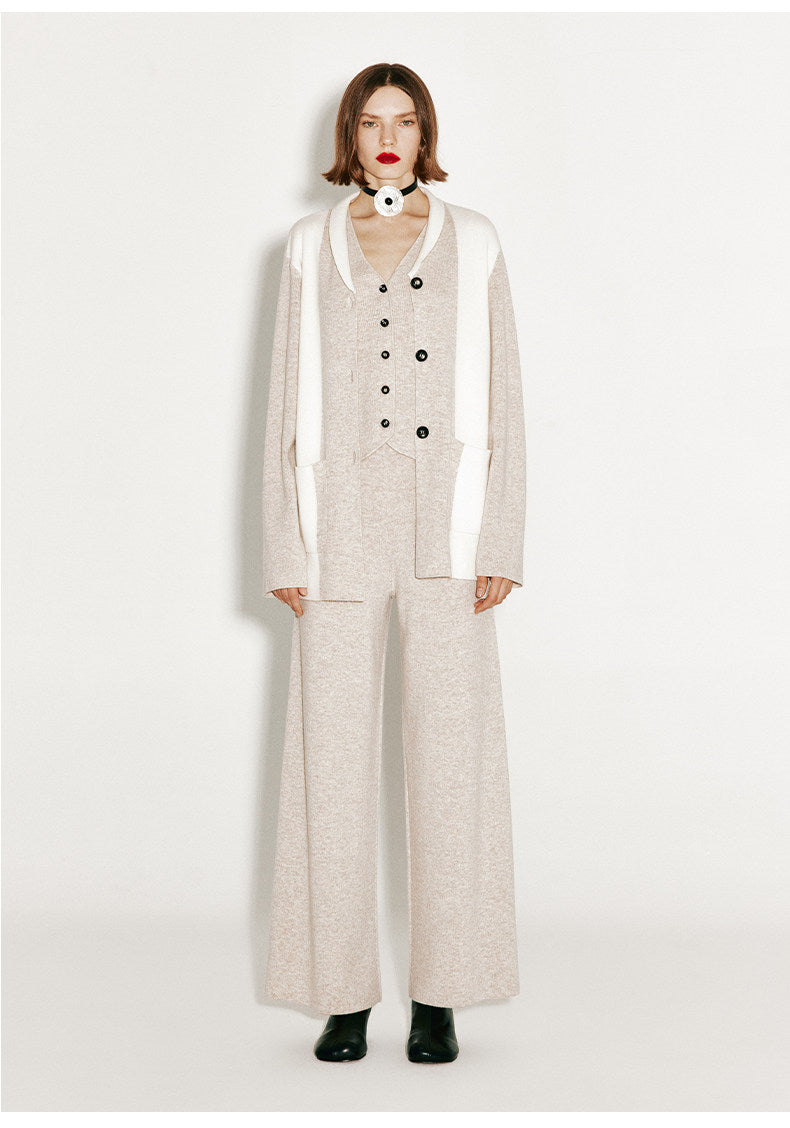ATELIER MISS LU Fall/Winter Contrast Cashmere and Wool Blend Vest - CHERRY