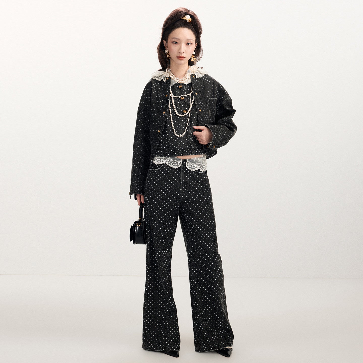 FAME Waist Polka Dot Denim Pants - CRISPIN