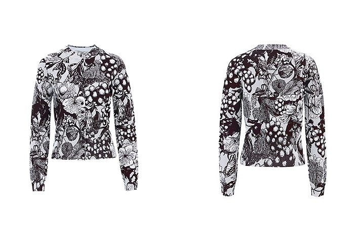 ZHUCHONGYUN Double-knit jacquard botanical print crew neck top and skirt set-ABARAI.