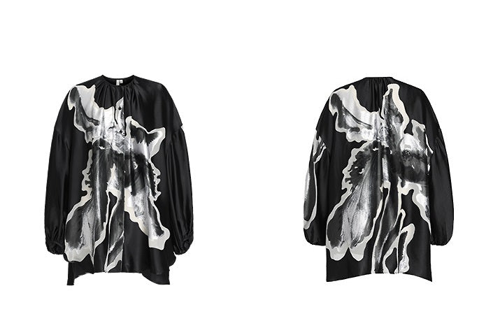 ZHUCHONGYUN puff sleeve loose long-sleeved top-NACY.