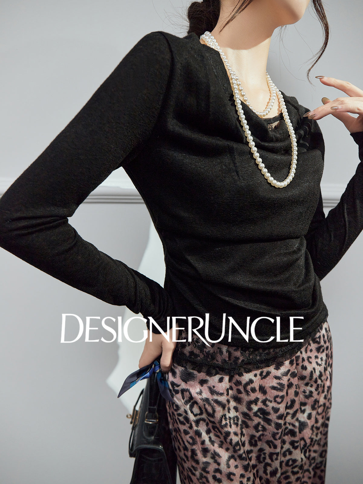 DGU |Black Sexy Lace Splicing Light Luxury Temperament Knitted Top - Brian.