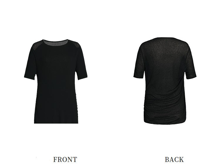 ZHUCHONGYUN black one-line collar irregular pleated waist knit top-TAMAKI.