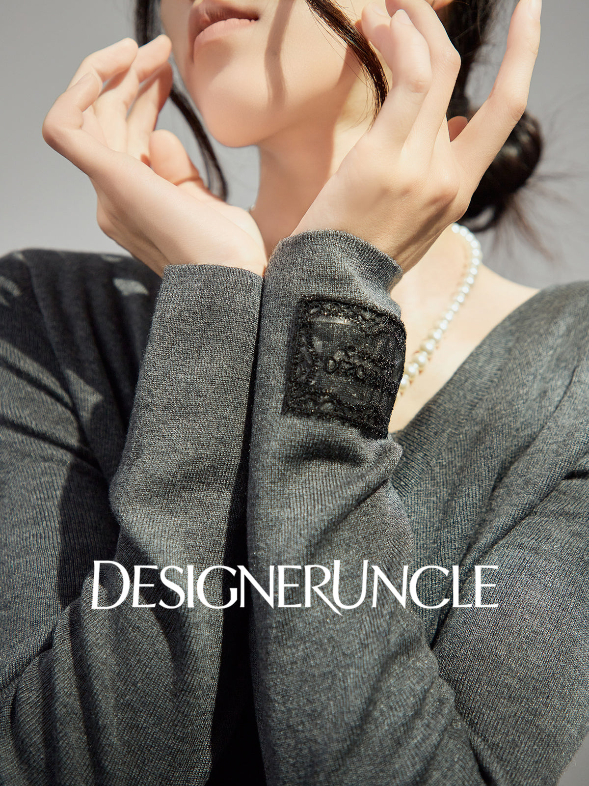 DGU "Ye Ni" gray wool knitted sweater versatile commuter slimming design top - Dylan.