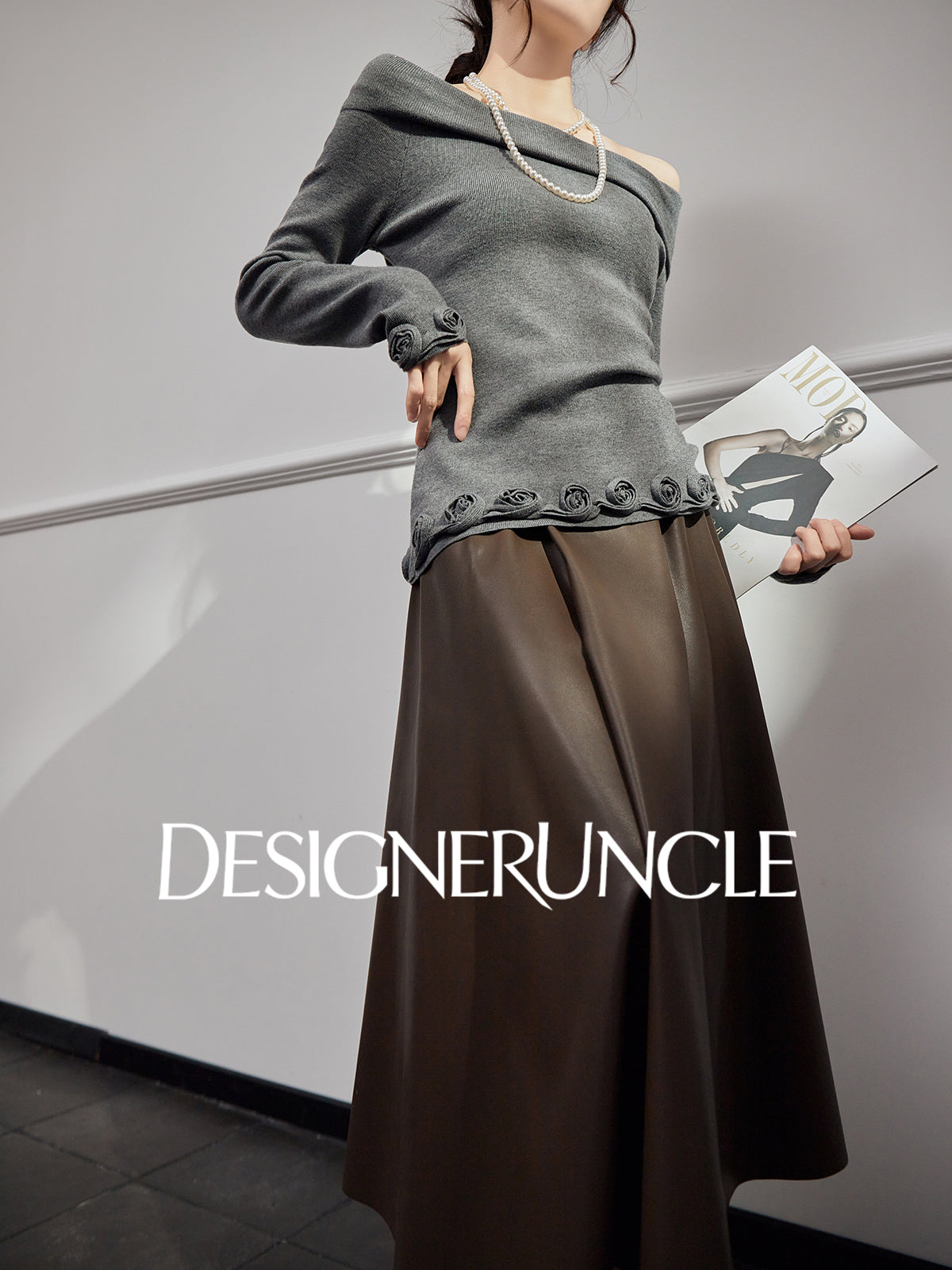 DGU|Gray Knitted Sweater Niche Long-Sleeved Top - GLORY.