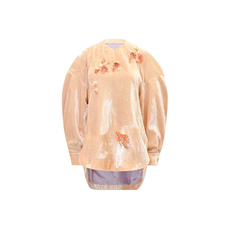 M essential Marquette Rulang velvet dahlia Thai lion goldfish studded bead shirt - BAO.