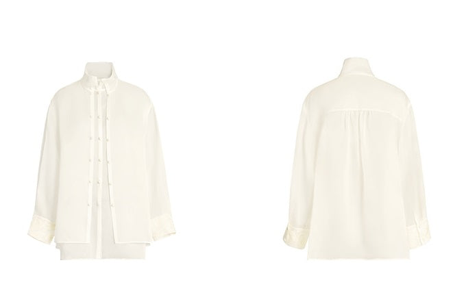 ZHUCHONGYUN organza loose mid-length long sleeve white shirt-FREECSS.