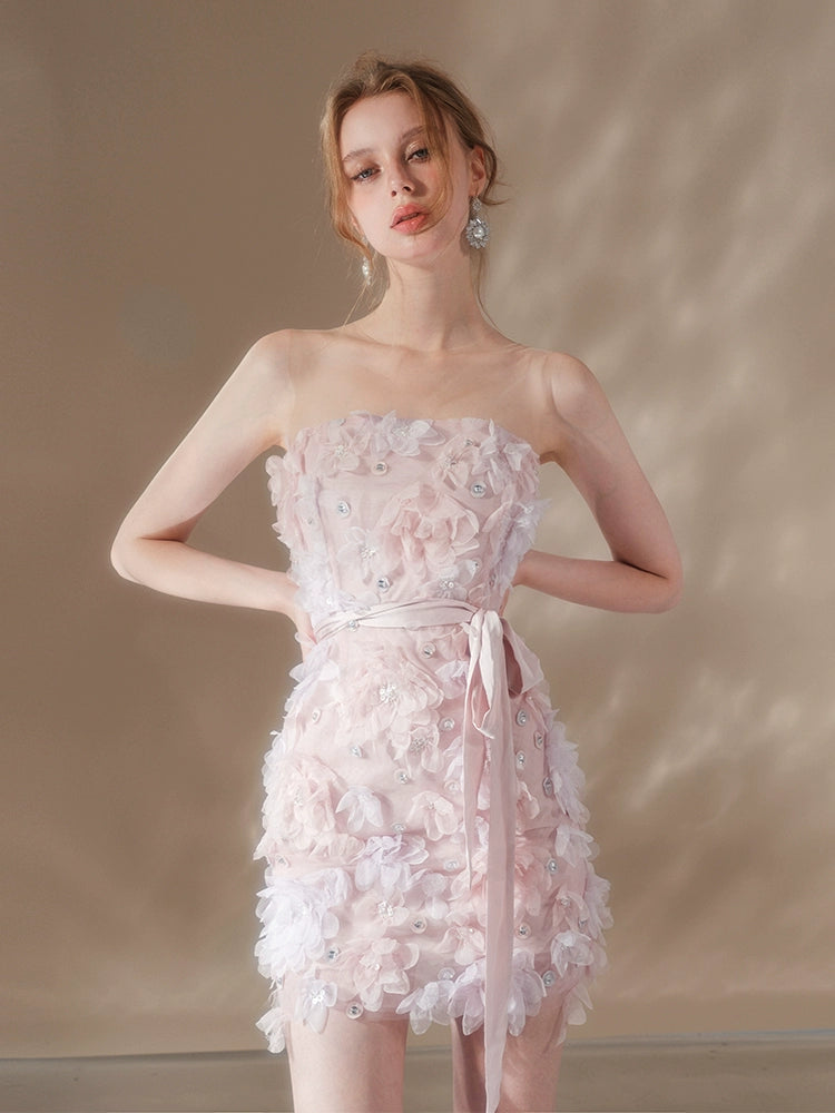 Wardrobes by Chen Elegant Pink Sleeveless Floral Short Dinner Dress-Sh GOOD GIRL REBEL Wardrobes by Chen Elegant Pink Sleeveless Floral Short Dinner Dress-Sh GOOD GIRL REBEL