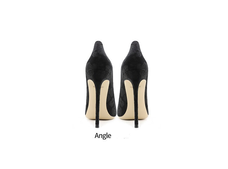 High heels stiletto pumps satin black wedding sexy pointed toe shoes - Tigui