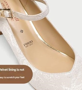 Pjjuu Wedding Bridal square Heels mary jane pumps- REIGN