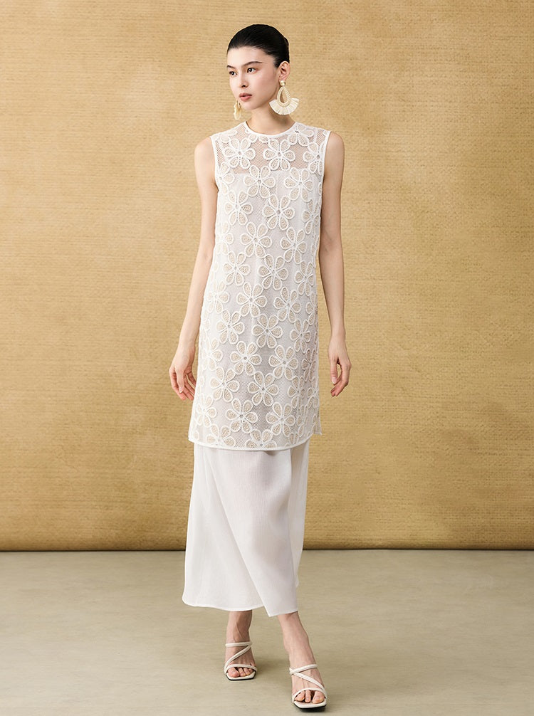 two piece embroidered dress Yellow Floral Applique Work Designer Premium Cotton Dress For Women – Label  Madhuri Thakkar main image 1