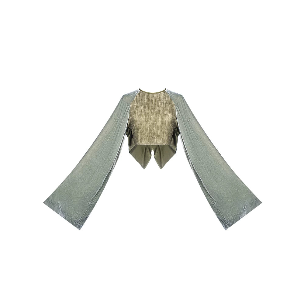 TUYUE Silk Velvet Short Lace-up Stacked Sleeve Top - JASON.