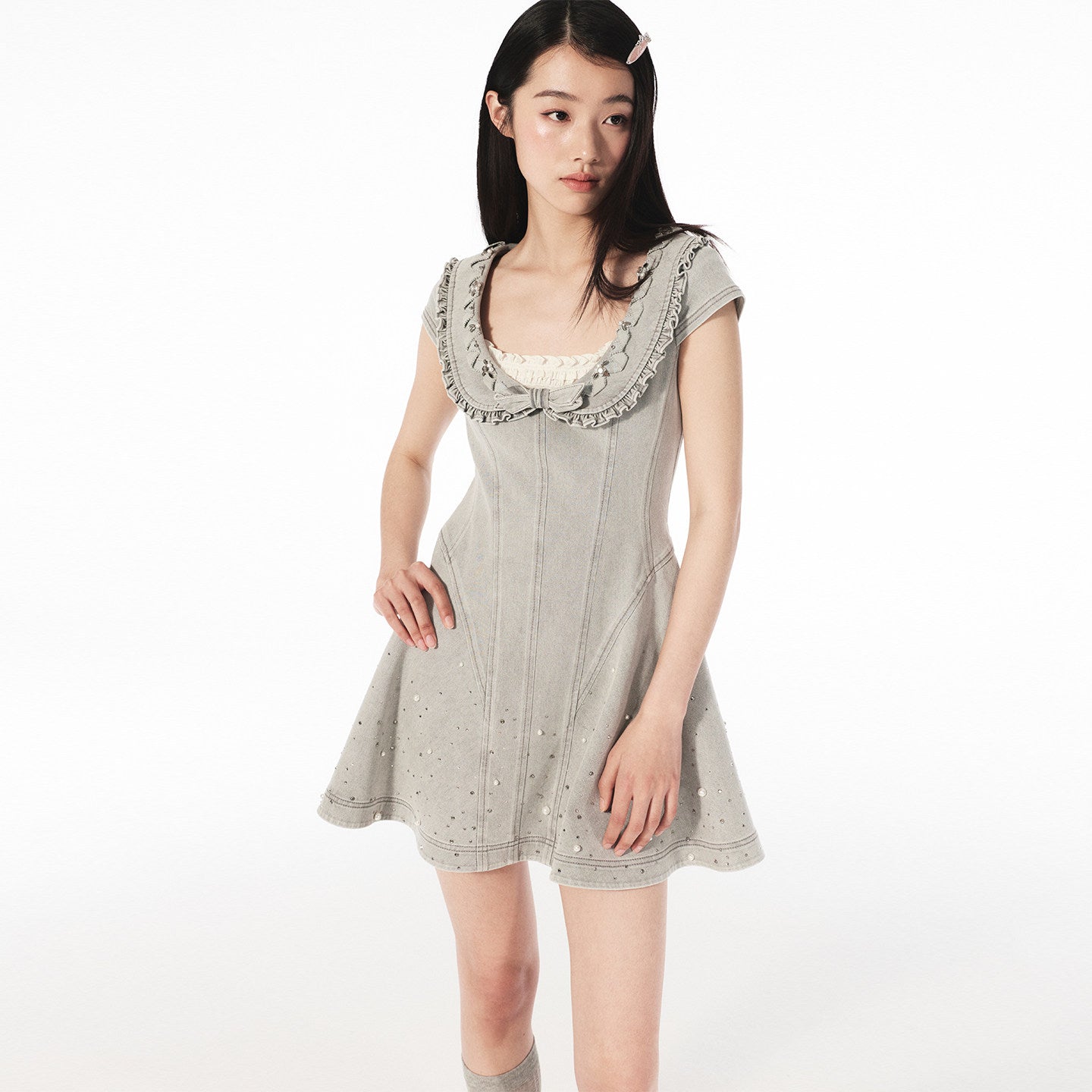 FAME ruffled A-pendulum denim dress - SAMUEL