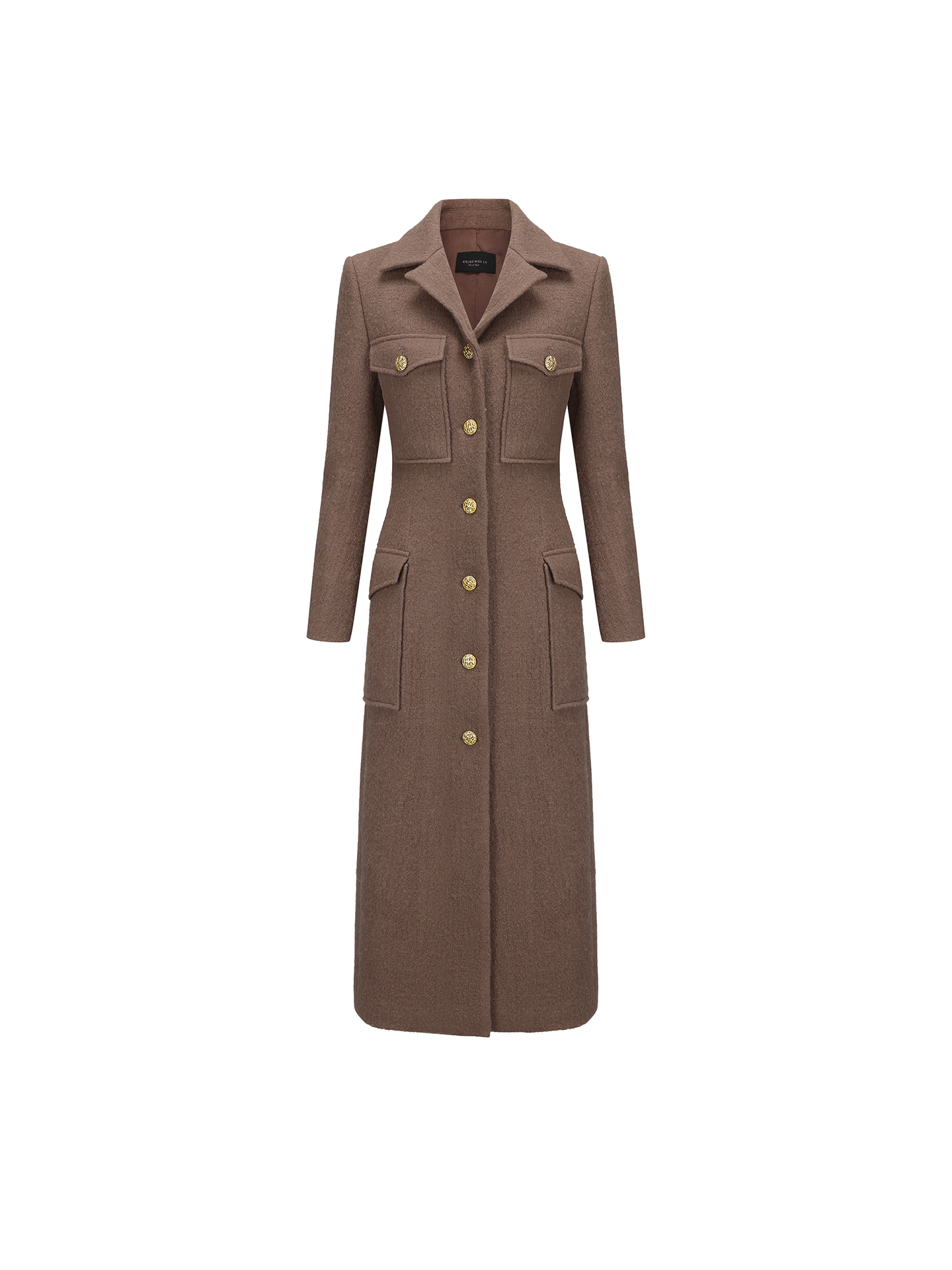 ATELIER MISS LU Pocket Design Sheep Wool Slim Long Coat - ENID.
