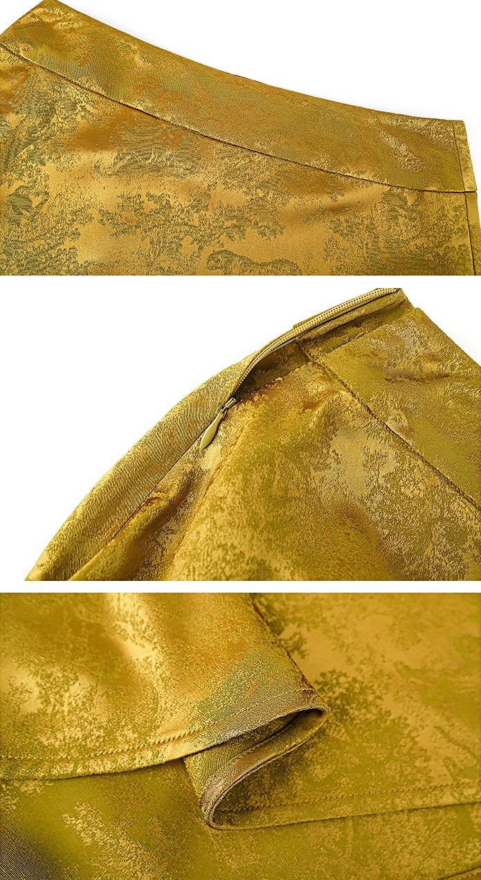 HECO Pleated Long Jacquard Slit Skirt - EAGLE.