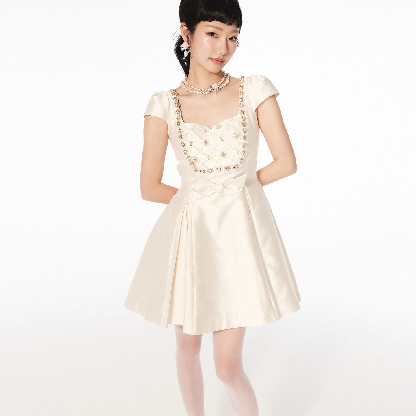 FAME beaded A-line pleated short dress- CHRISTOPHER