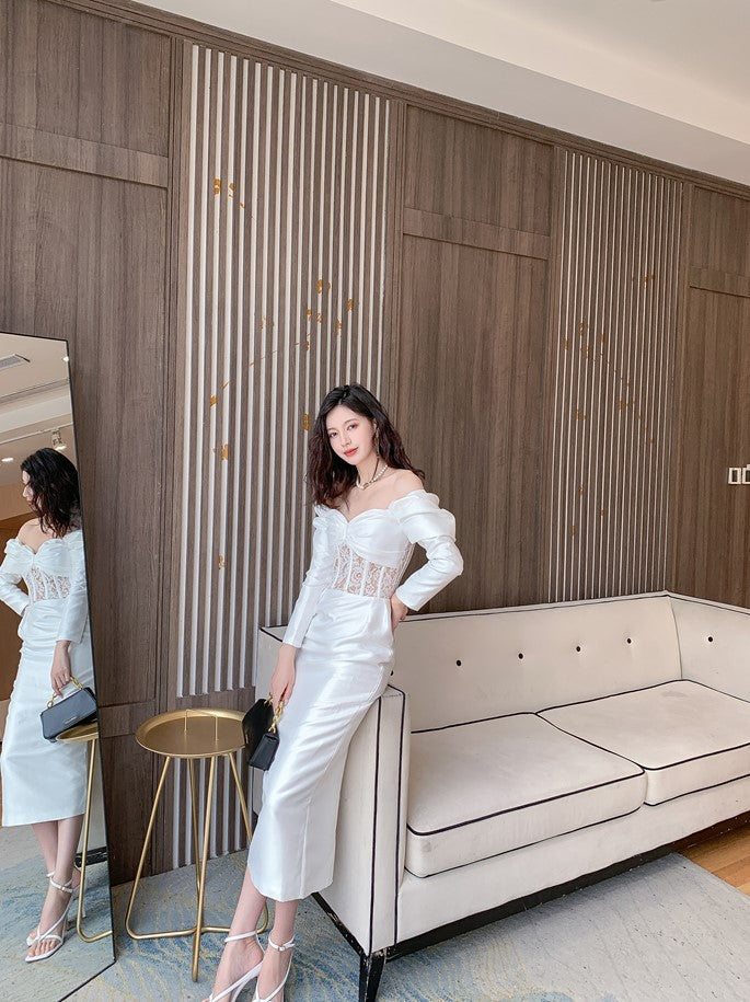 DOLLY Luxury French Style Off Shoulder Long Sleeve Corset Banquet Dress-JOLIE