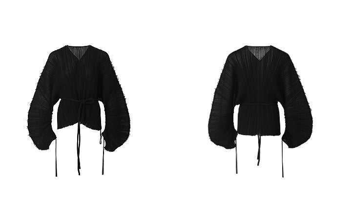 ZHUCHONGYUN black textured top and skirt outfit set with a belted waist-BRANDO.