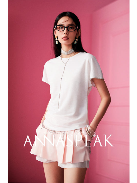 AnnaSpeak Luxury Plain White College Style Mesh Stitched Shorts-Whity
