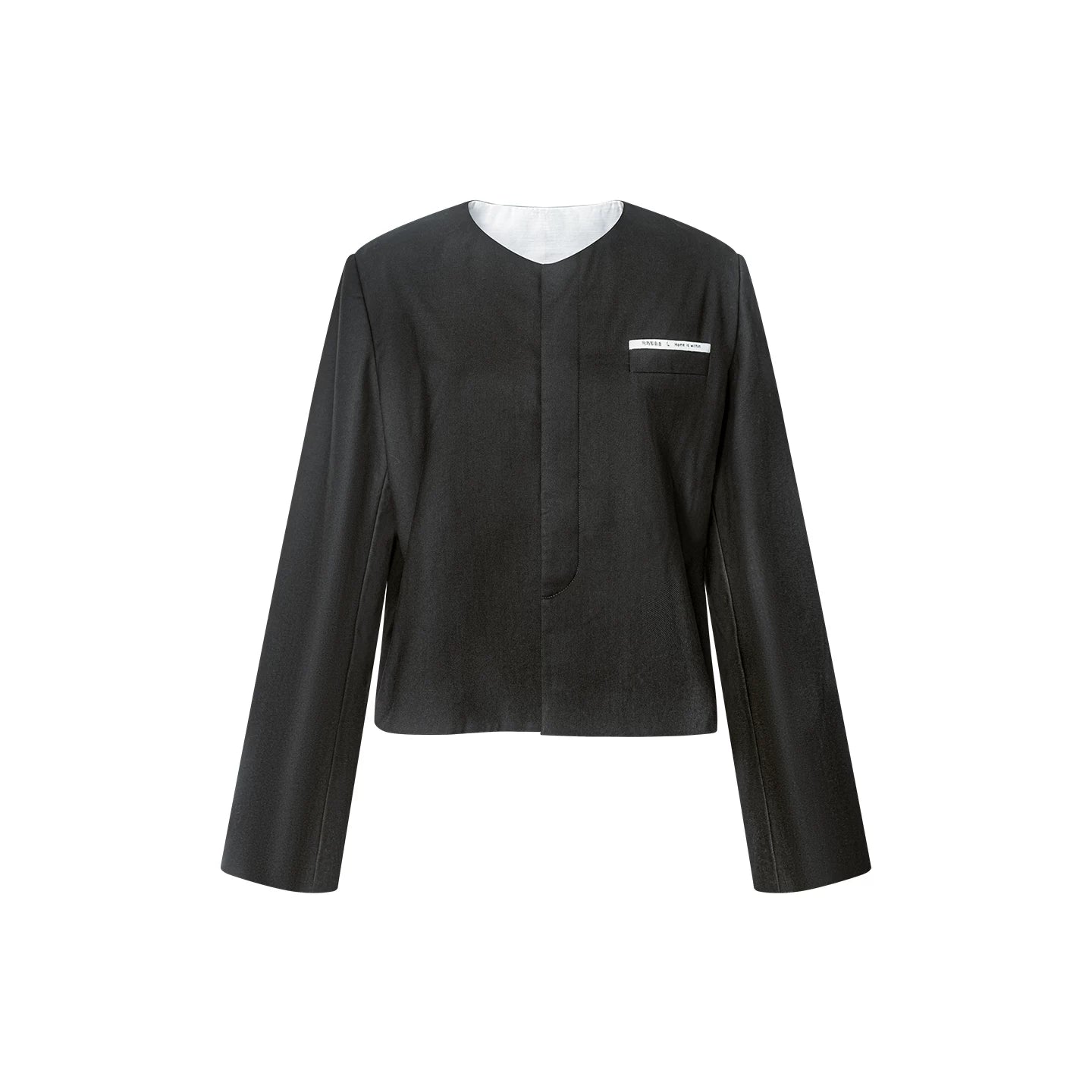 TUYUE blue gray round neck straight shoulders short casual blazer- STEPHEN