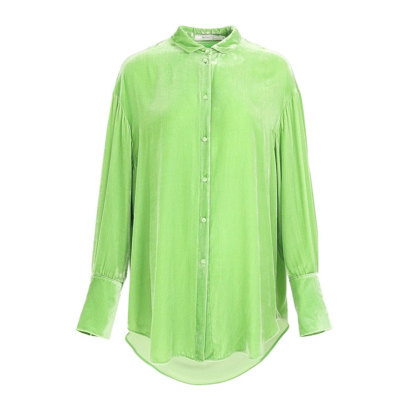 ZHUCHONGYUN mulberry silk suede green shirt-KILLUA.