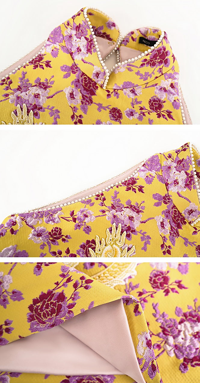 HECO Chinese Retro Style Embroidery Golden Dragon Stand-up Collar Vest Top - QANT.