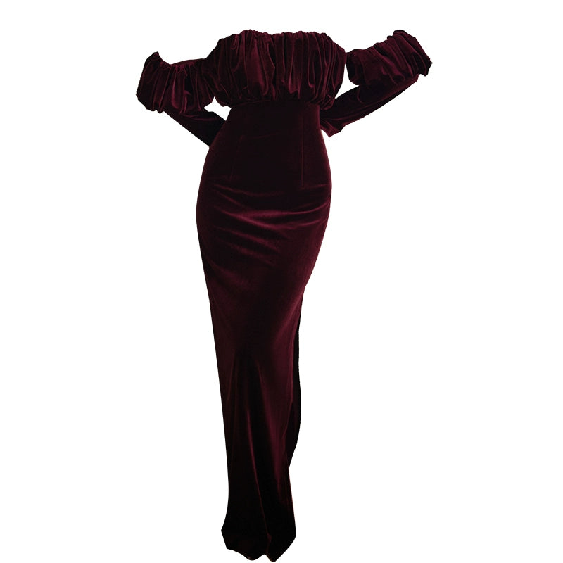 GOUDIN velvet long-sleeved evening light luxury dress-TORA.