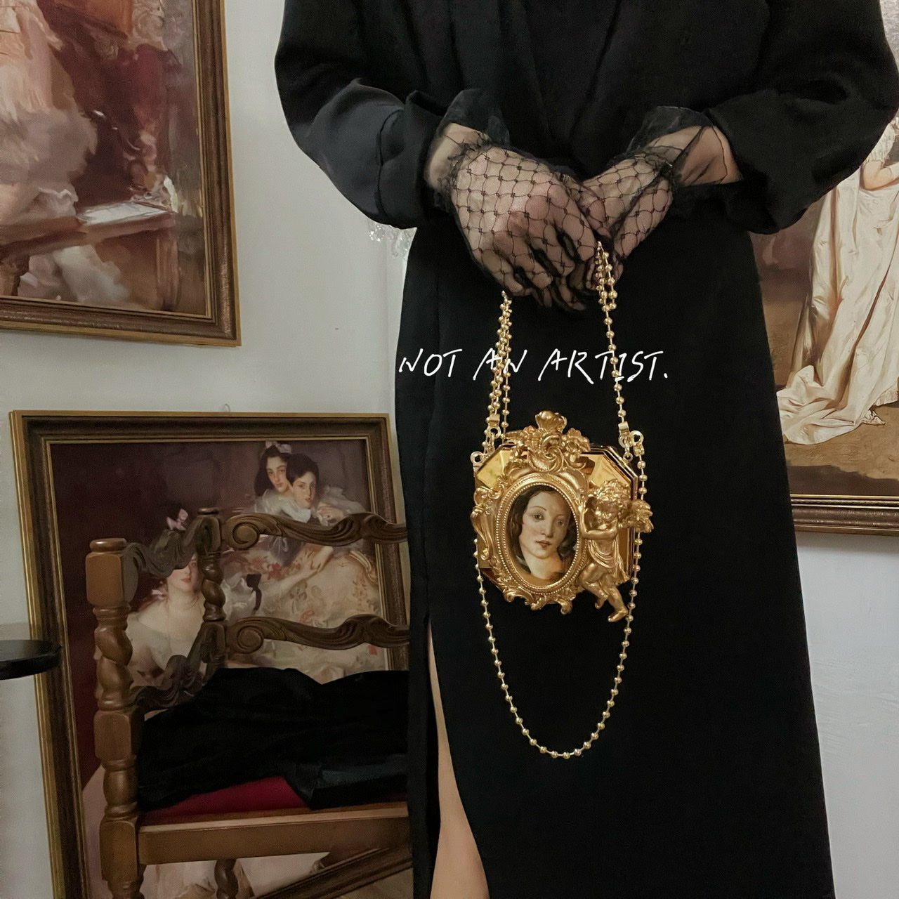 NOT AN ARTIST handmade baroque vintage painting luxury gold dinner clutch bag - The Lady