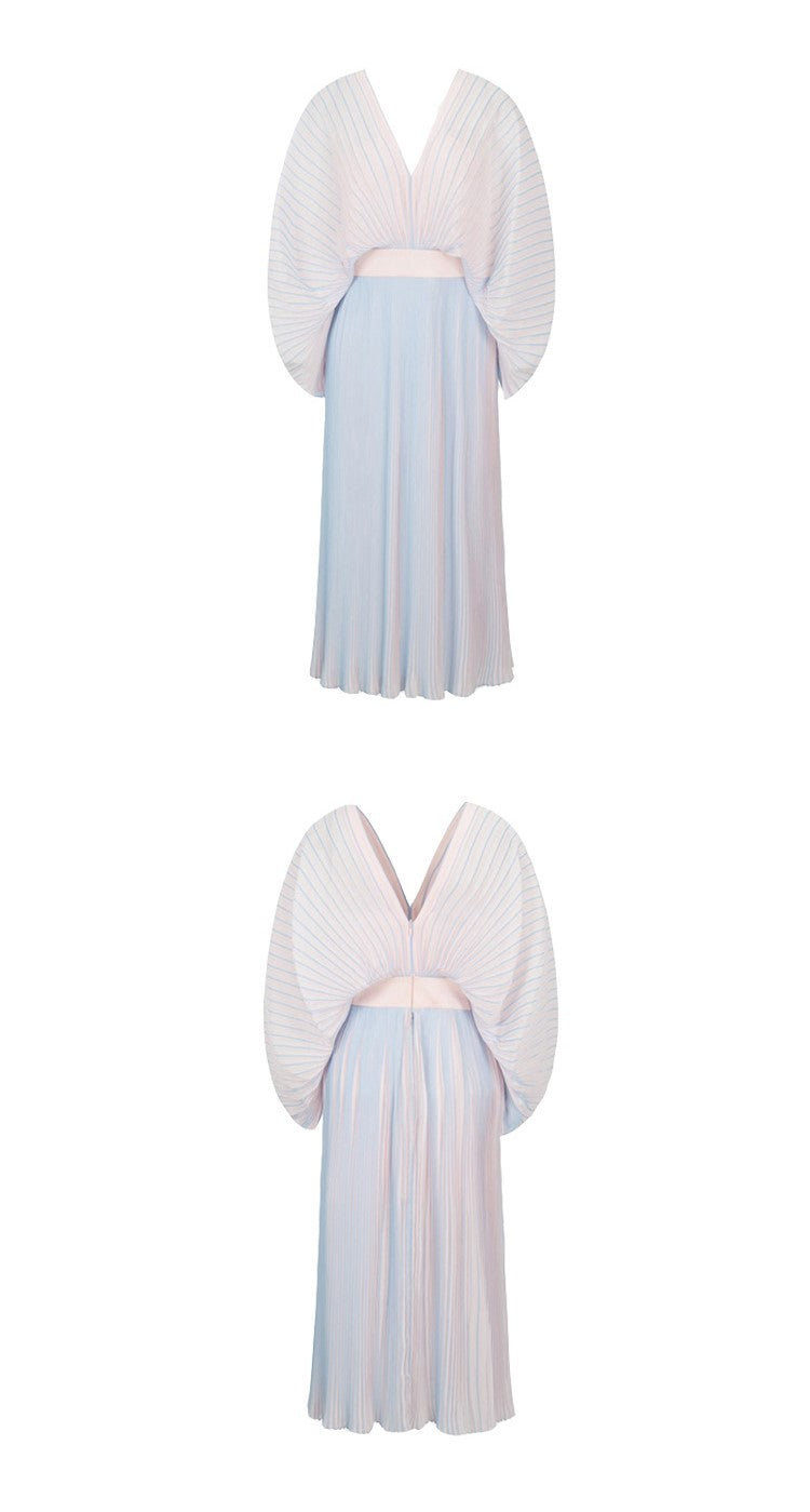 YES BY YESIR pressed pleated long pastel ombre flowy dress- Ye Qian.
