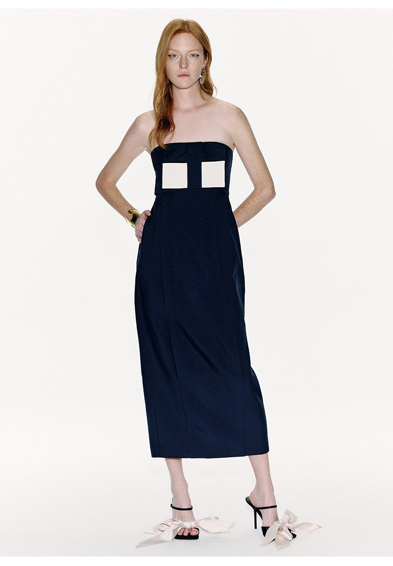 ATELIER MISS LU Spring And Summer Geometric Ribbon Waist Bandeau Dress - BEAUTY.