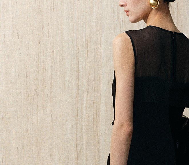ZHUCHONGYUN black sheer panel round neck sleeveless wool dress-SURU.