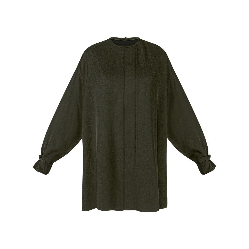 TUYUE moss green handmade buckle long-sleeved shirt- AMIR.