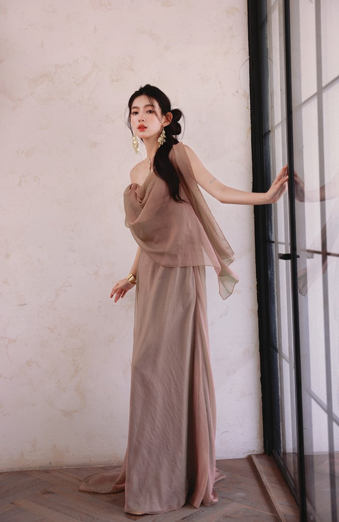 DOLLY High End Lazy Style Sleeveless Draped Collar Long Resort Dress-DEHLI (V)