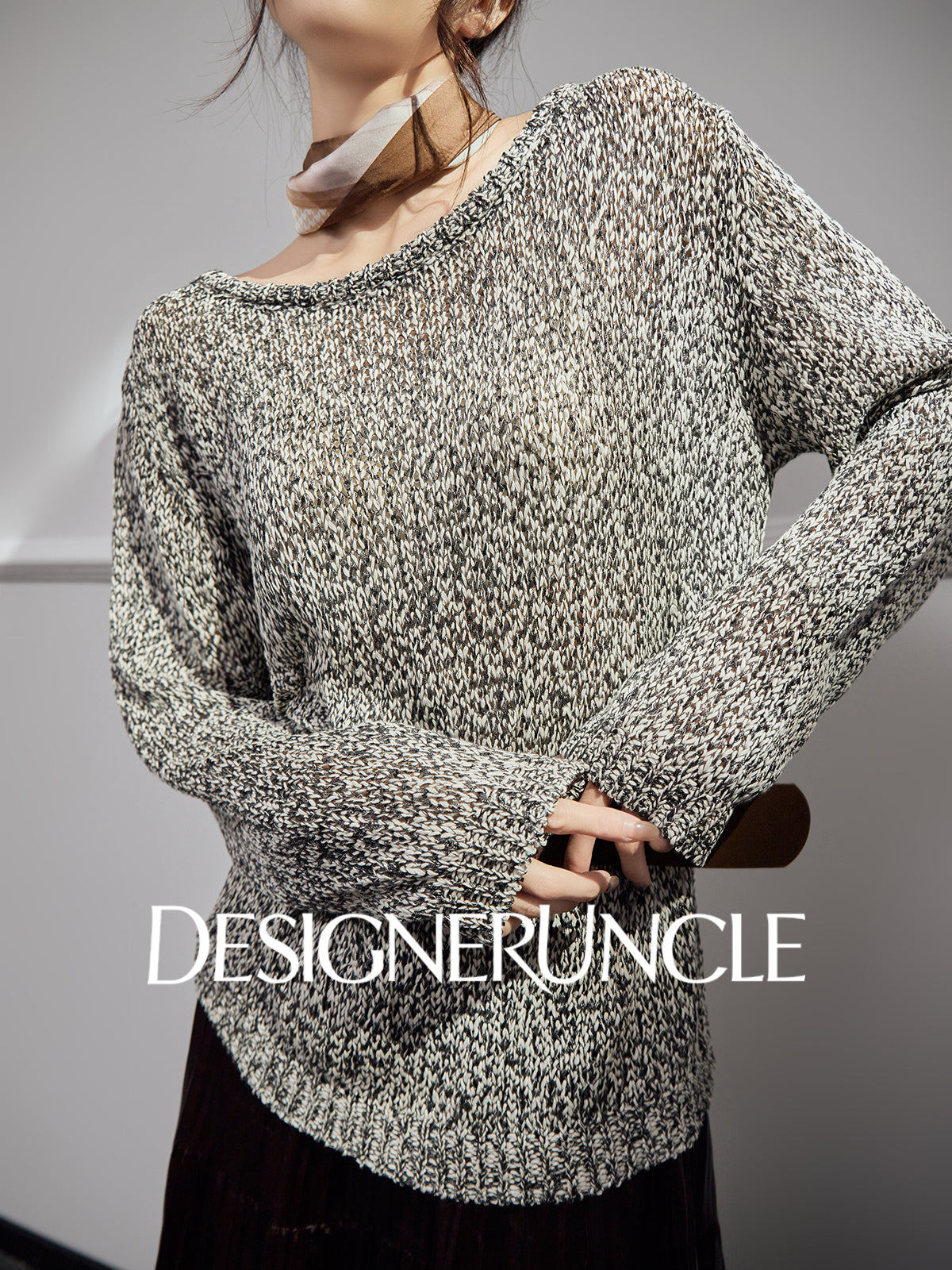 DGU |Flower Gray Knitted New Loose Lazy Style Light Luxury Niche Design Pullover - CHANT.
