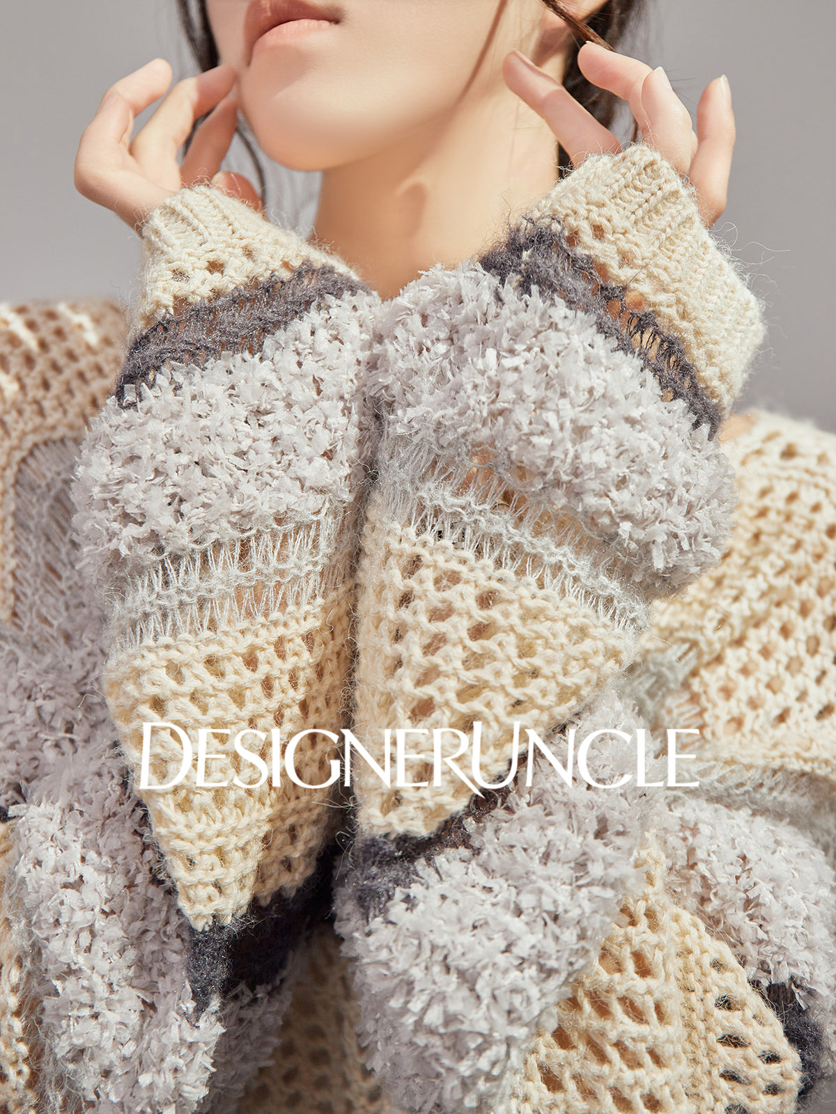 DGU "Weaving Halo" apricot gray striped wool knitted sweater- SHOW.