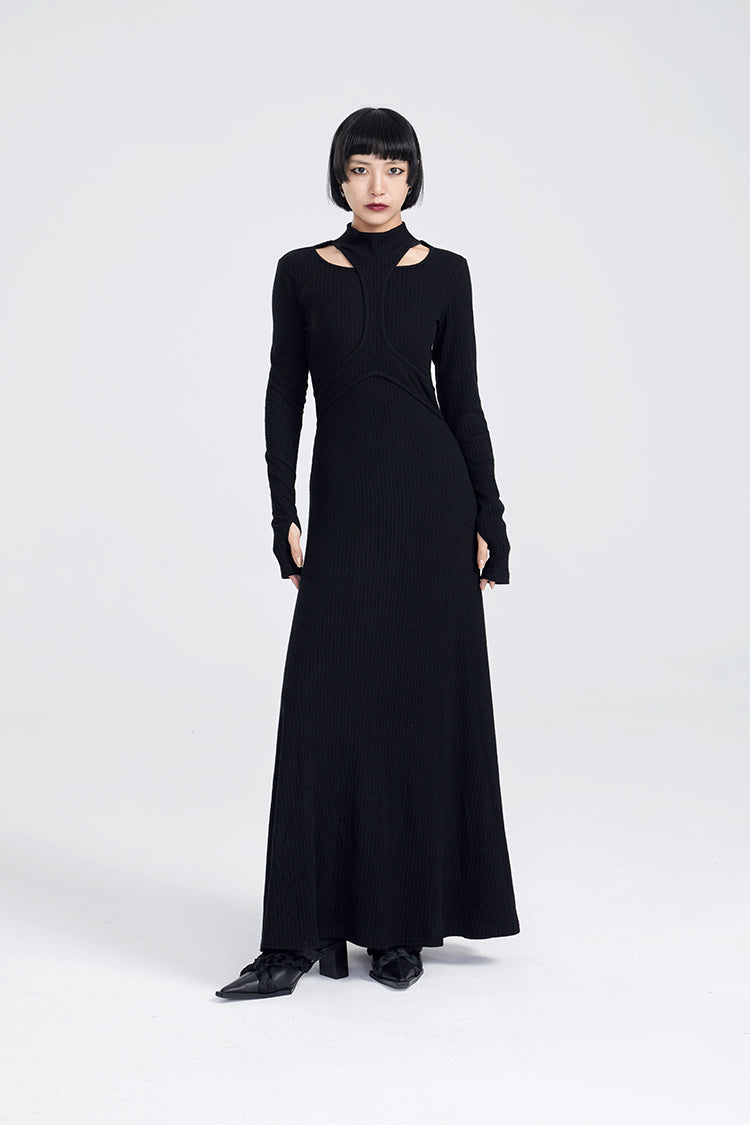 TINYIN slim swing maxi knit dress with cut-out stitching -KOKO