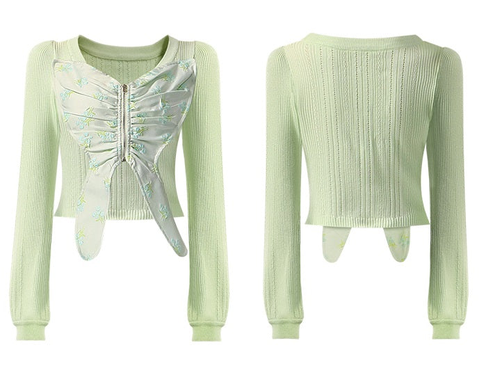 CHECOCRE Beautiful Three-dimensional Jacquard Butterfly Pullover Sweet Crop Top - ELLIE