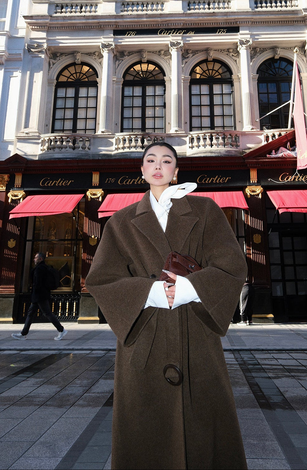 MEI SANGUAN wool chestnut double-breasted belt woolen jacket - CAMILA