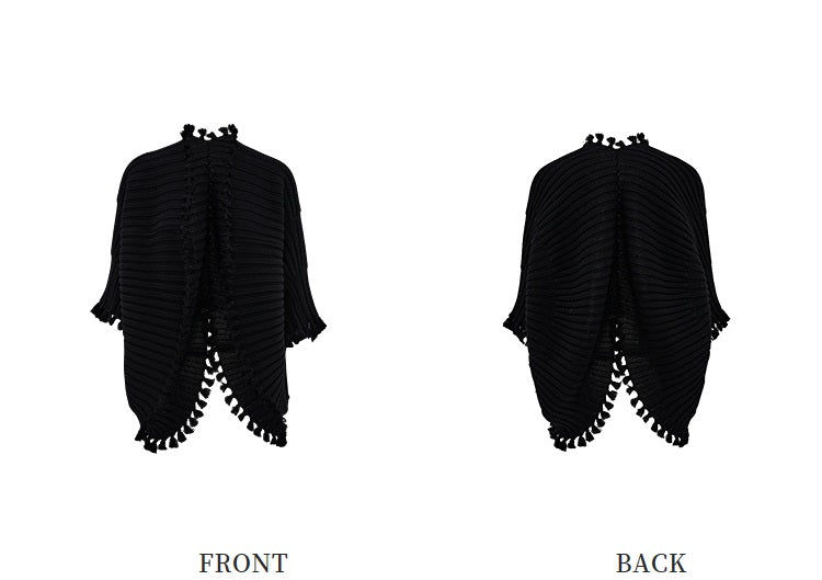 ZHUCHONGYUN black knot tassel sheep wool knit cardigan jacket-DOMEL.