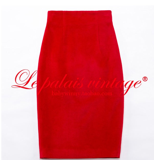 Le palais vintage red pencil skirt + crop jacket suit set - Manui.