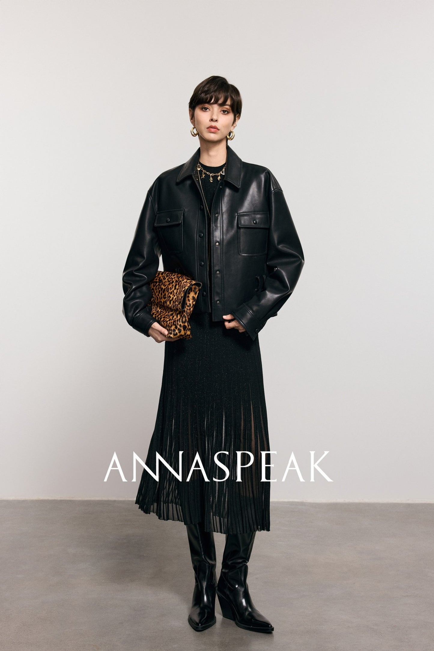 ANNASPEAK brand environmentally friendly leather silhouette jacket-LOXY.