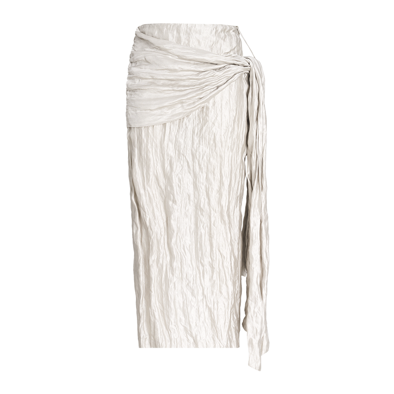 ZHUCHONGYUN crinkled voluminous sleeve top and asymmetrical wrap skirt outfit set-MIERA.