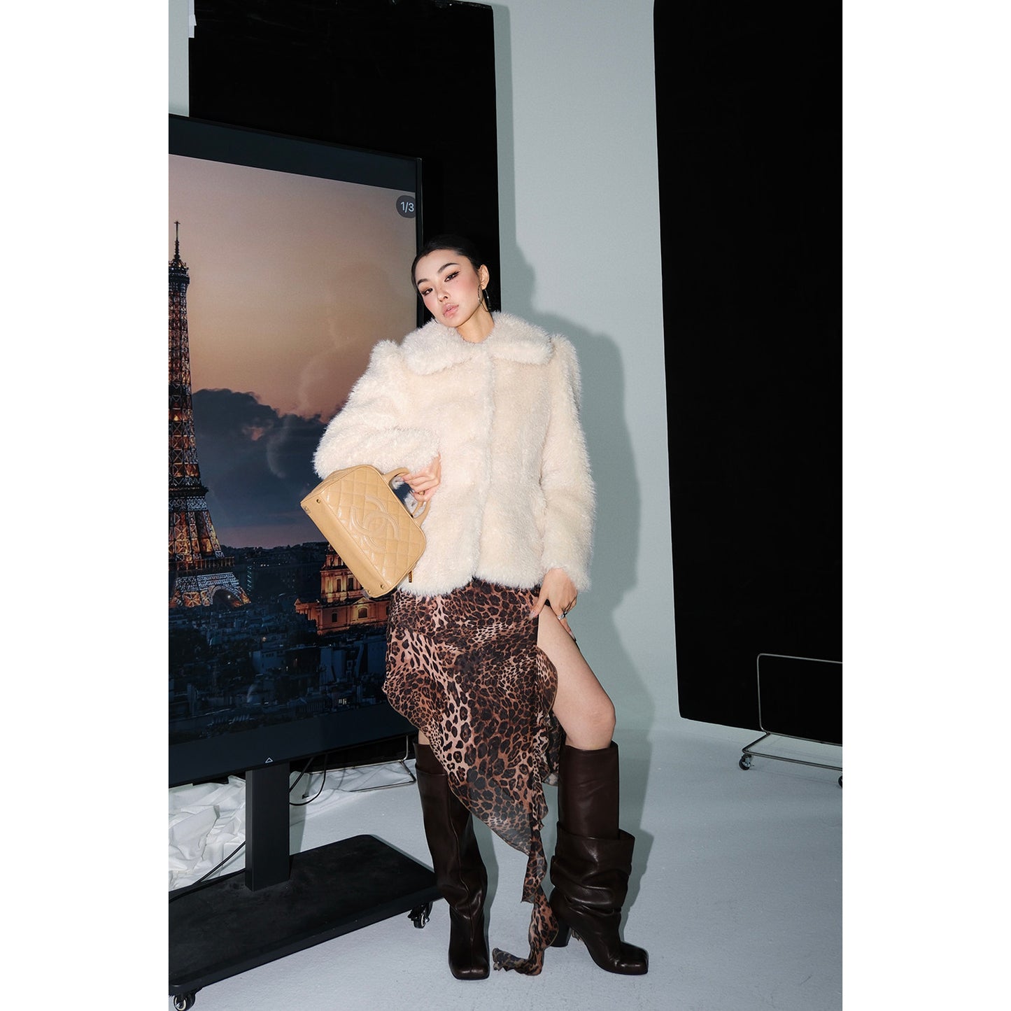 MEI SANGUAN beige retro fur short single-breasted top coat - AUSTIN
