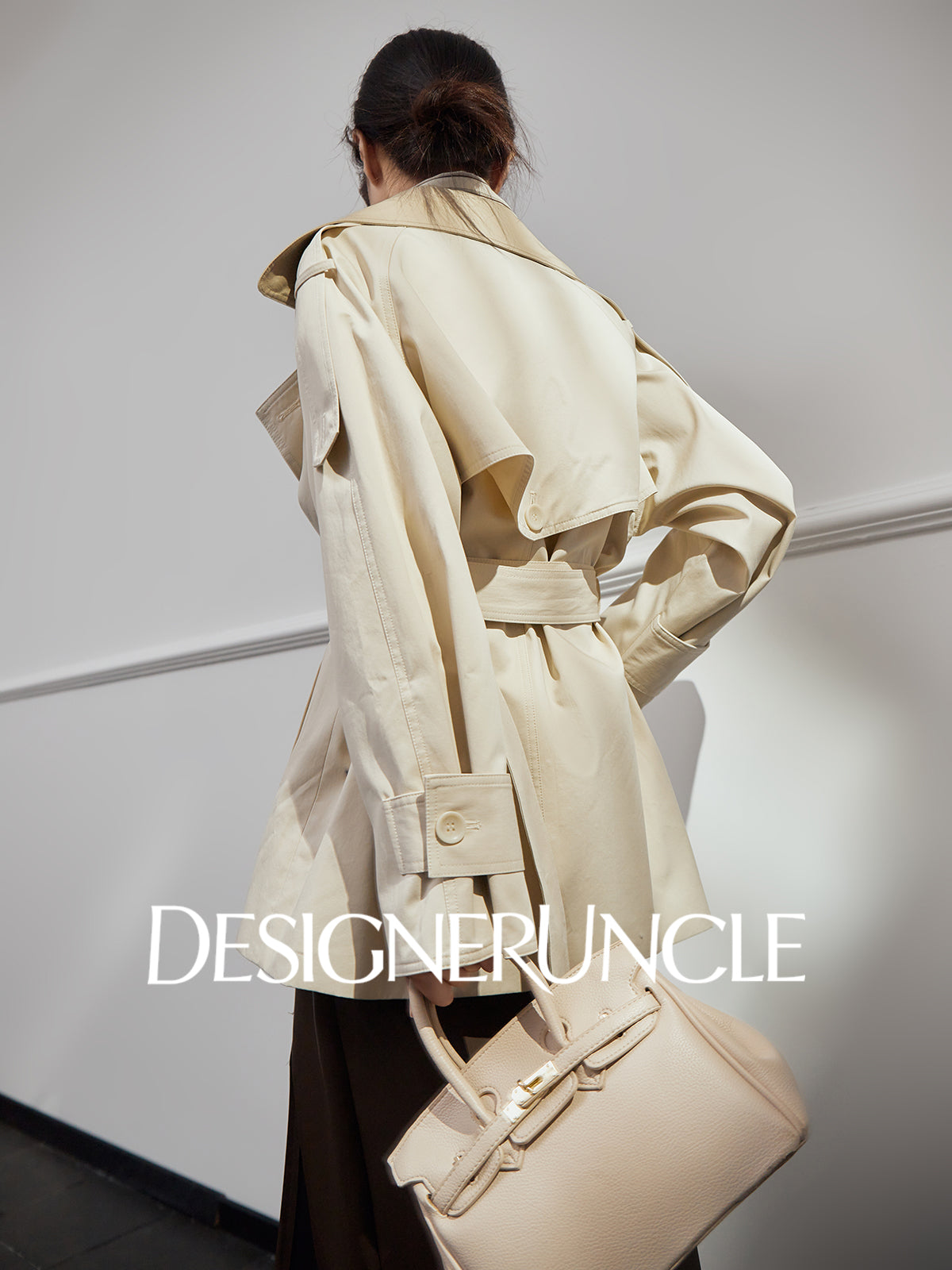 DGU "Curtain Walk" khaki long trench British style waist design jacket - Davina.