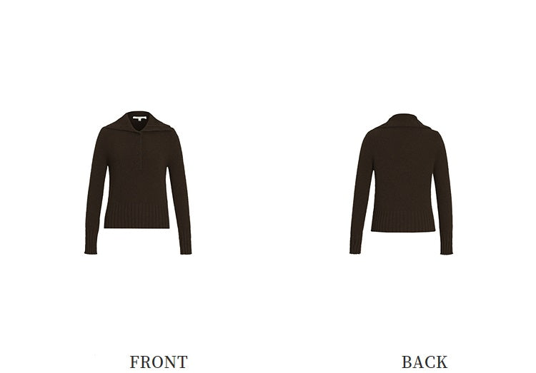 ZHUCHONGYUN Dark brown slim lapel collar knit top-SPIFF.