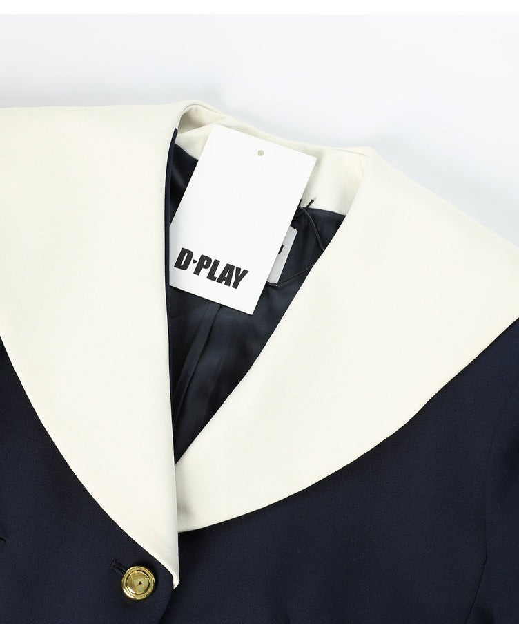Fall autumn vintage navy collar high-waisted short coat - Wiole